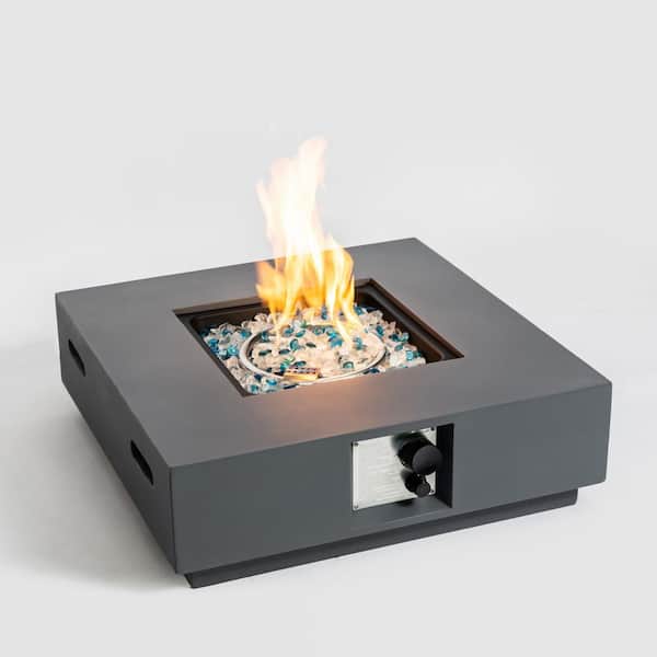 Tunearary Gray Outdoor Patio Gas Propane Concrete Fire Pit Table Square Desktop