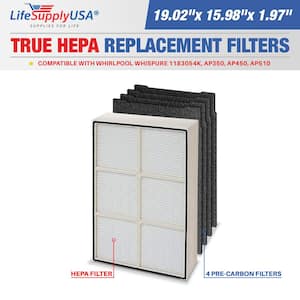 1-True HEPA Air Cleaner Plus 4-Arbon Replacement Filter Set Compatible with Whirlpool Whispure AP450 AP510 AP45030HO