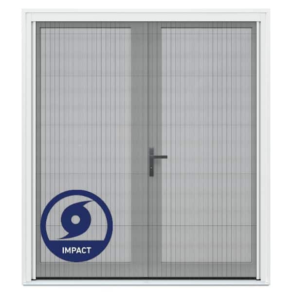 72 in. x 80 in. Left-Hand/Outswing Primed Fiberglass French Patio Door w/Impact Glass, Sliding Screen, Nickel-Handle