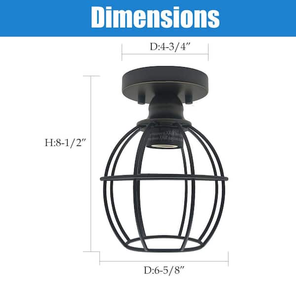 6.6 in. Oil Rubbed Bronze Semi Flush Mount with Metal Cage Ceiling Light Fixture (2 x A19 LED Bulb Included)-2 Pack