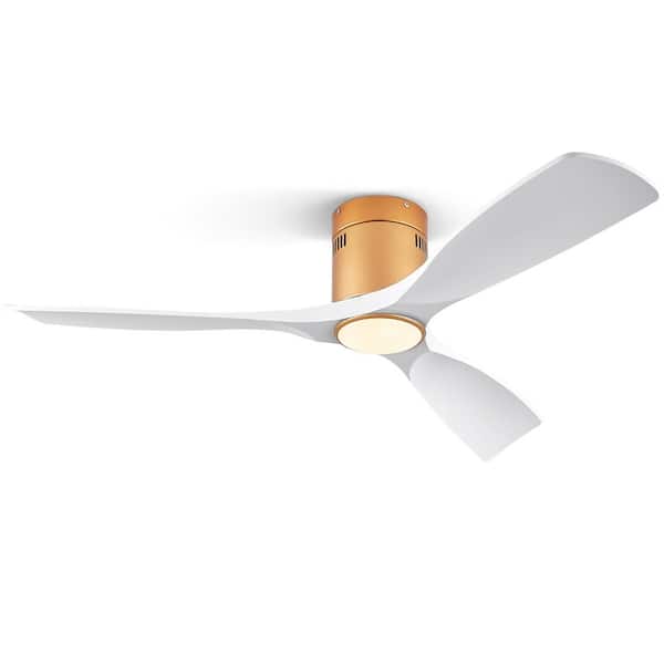 HINNIXY 52 in. Indoor/Outdoor White Flush Mount Ceiling Fan 3 Fan Blades with Lights and Remote Control