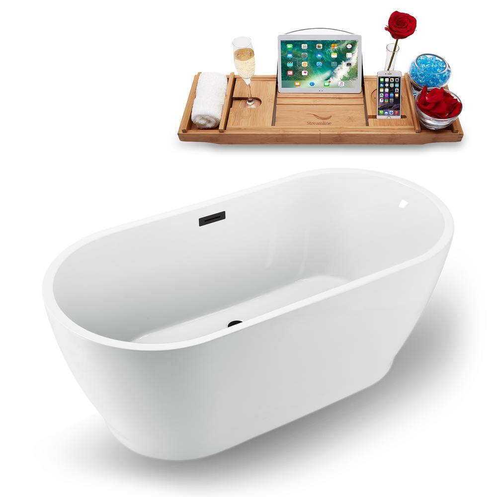 59'' Black and White Acrylic Freestanding Clawfoot Bathtub