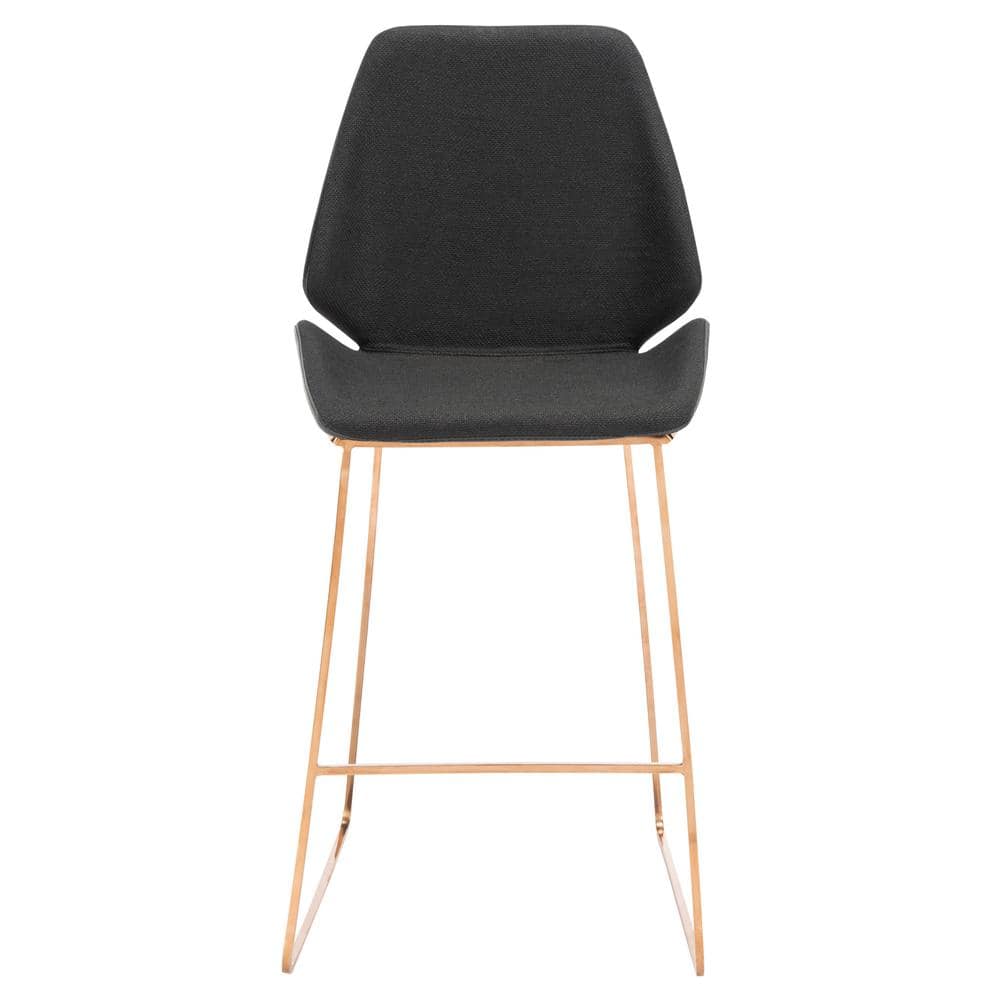Saddle Style Black Leather Counter Stool with Gold Metal Frame