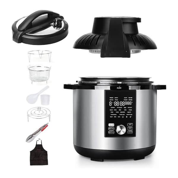 8 qt. Silver Electric Pressure Cooker Air Fryer Combo with Dual Lids, 7-in-1 Modes, 27 Presets, LCD Display