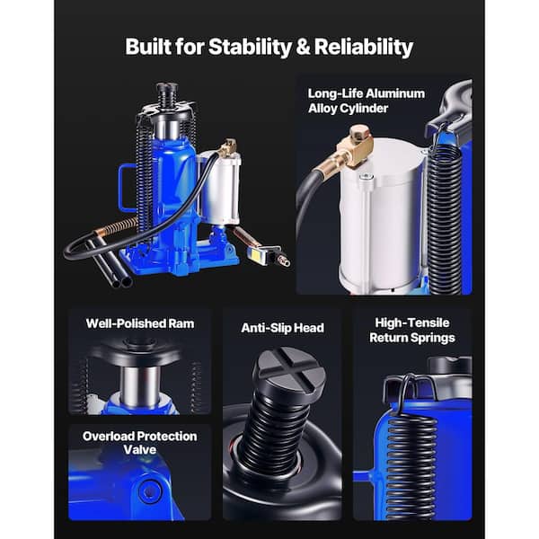VEVOR Air Hydraulic Bottle Jack, 20 T (44092lbs.) Capacity, 10.2