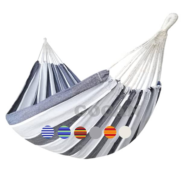 Misopily 10.5 ft. High Quality Cotton Yarn Extra Large Portable Hammock in Gray Stripe For 2 Persons with Carry Bag and 2 Ropes