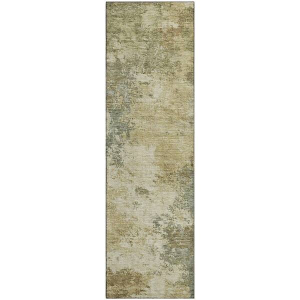 Mayfield Premium Machine Washable Abstract AMF2363 Wheat 2 ft. x 7 ft. Runner Rug