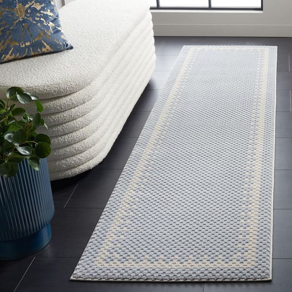 Continental 2 ft. x 9 ft. Blue/Beige Border Latticework Runner Rug