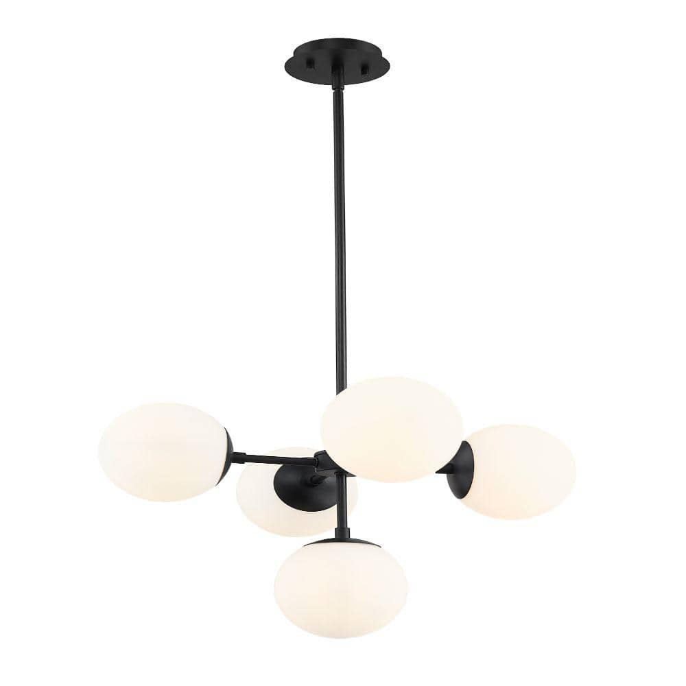 5-Light Matte Black Pendant with Matte Opal Glass Shade 730-5MB - The ...