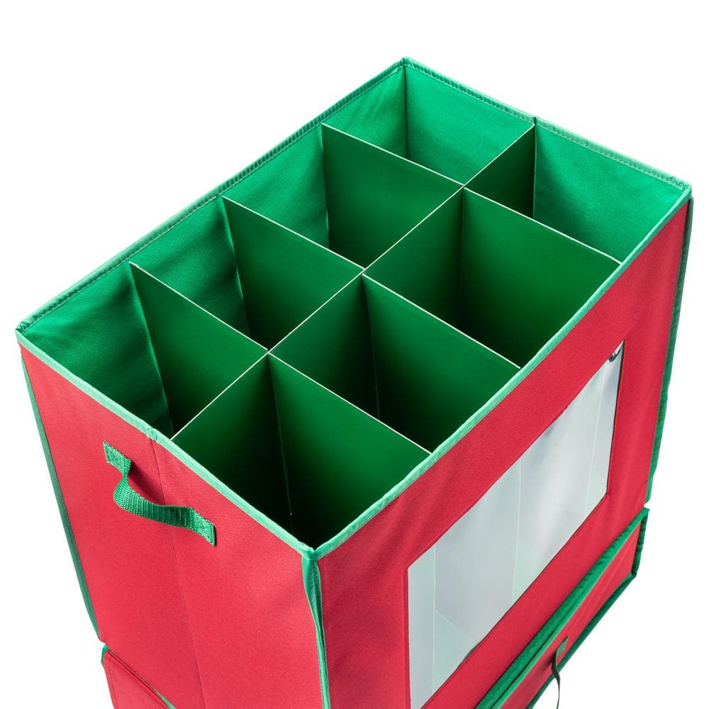 Red Fabric Christmas Ornament Storage Box with Viewing Window