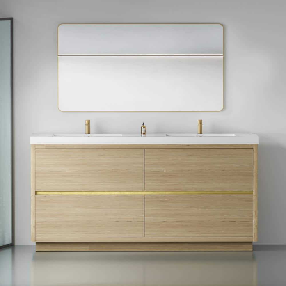72 in. Freestanding Double Sinks Storage Bath Vanity Cabinet in Natural Oak