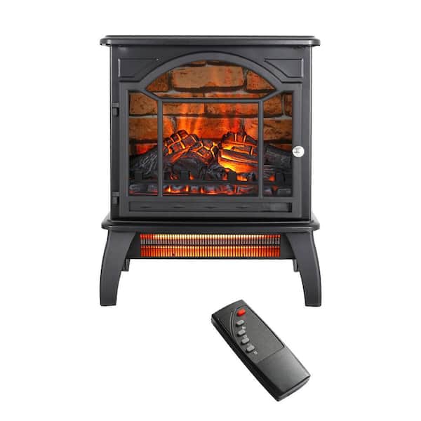 18 in. W Freestanding Infrared Electric Fireplace in Black with 3D Flame and Remote Control