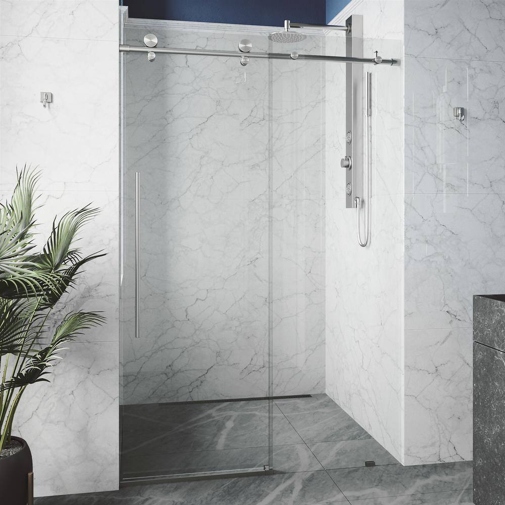 Elan Frameless Sliding Shower Door with Clear Glass and Stainless Steel