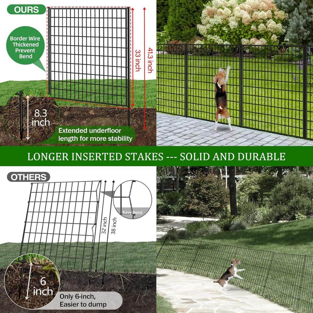 33-Inch Black Metal Garden Fence Panels for Animal Barrier and Decoration