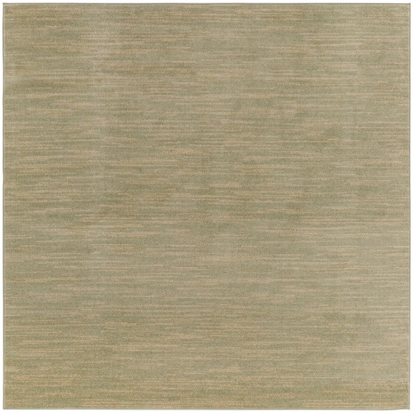 Nourison Essentials 9 ft. x 9 ft. Green Gold Abstract Contemporary Square Indoor/Outdoor Area Rug