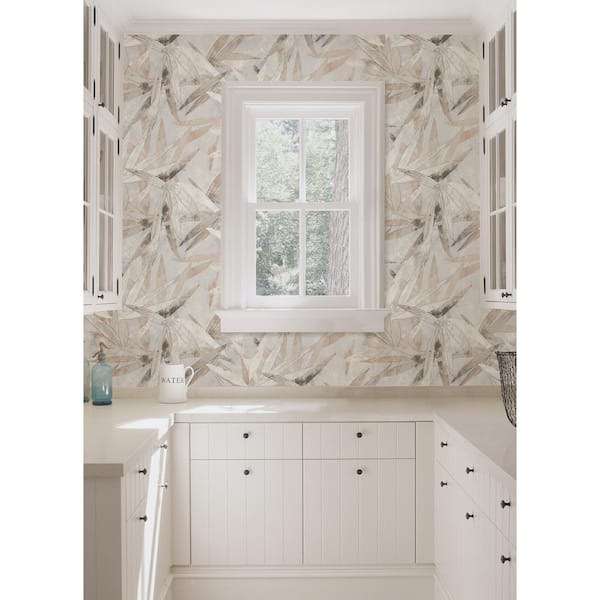 Neutral Grey Bali Bamboo Glossy Vinyl Peel & Stick Wallpaper
