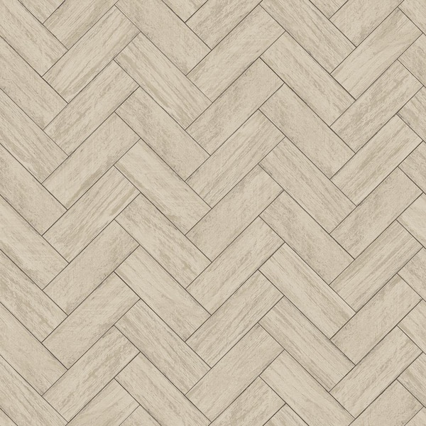 Chesapeake Kaliko Taupe Wood Herringbone Wallpaper Sample