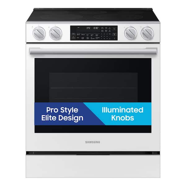 Bespoke 30 in. Smart 5 burner Slide-In Electric Range in White Glasswith Illuminated Precision Knobs & True Convection