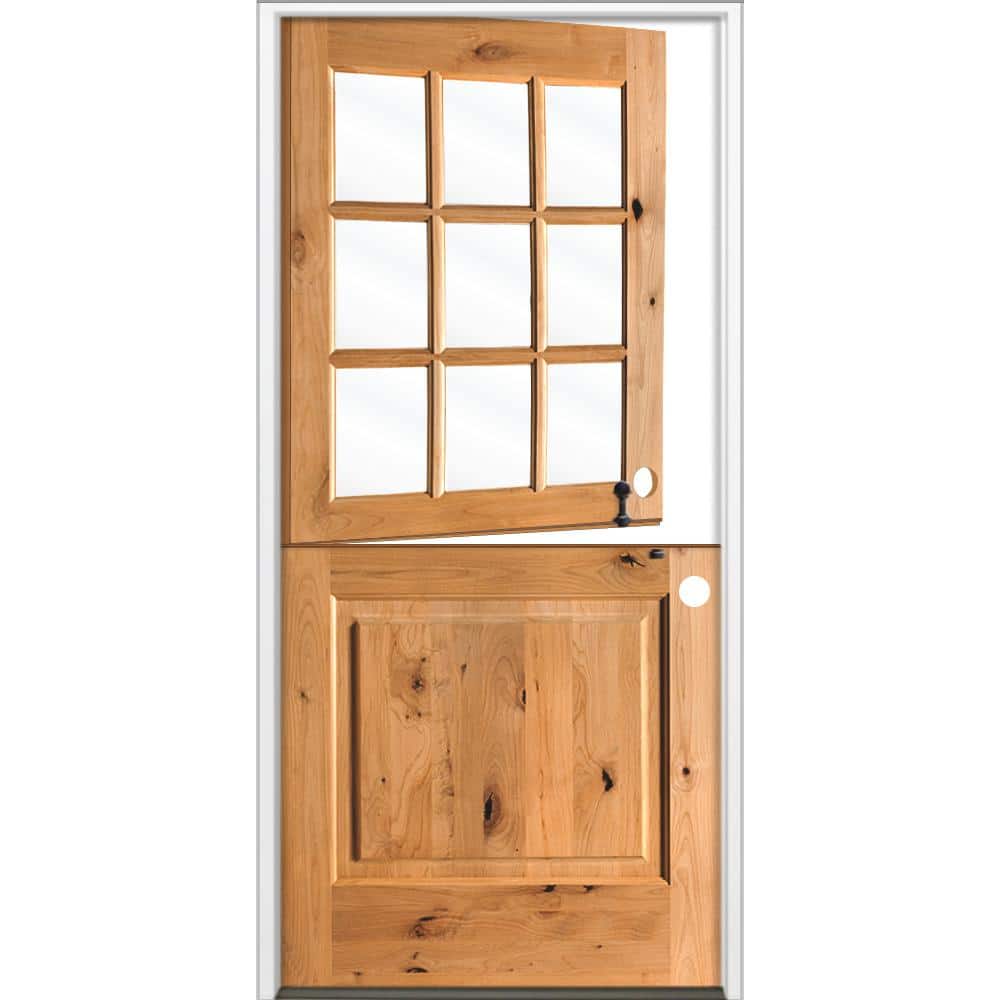 32 in. x 80 in. Farmhouse Knotty Alder Left-Hand/Inswing 9 Lite Clear Glass Clear Stain Dutch Wood Prehung Front Door price history on PriceWatchPro