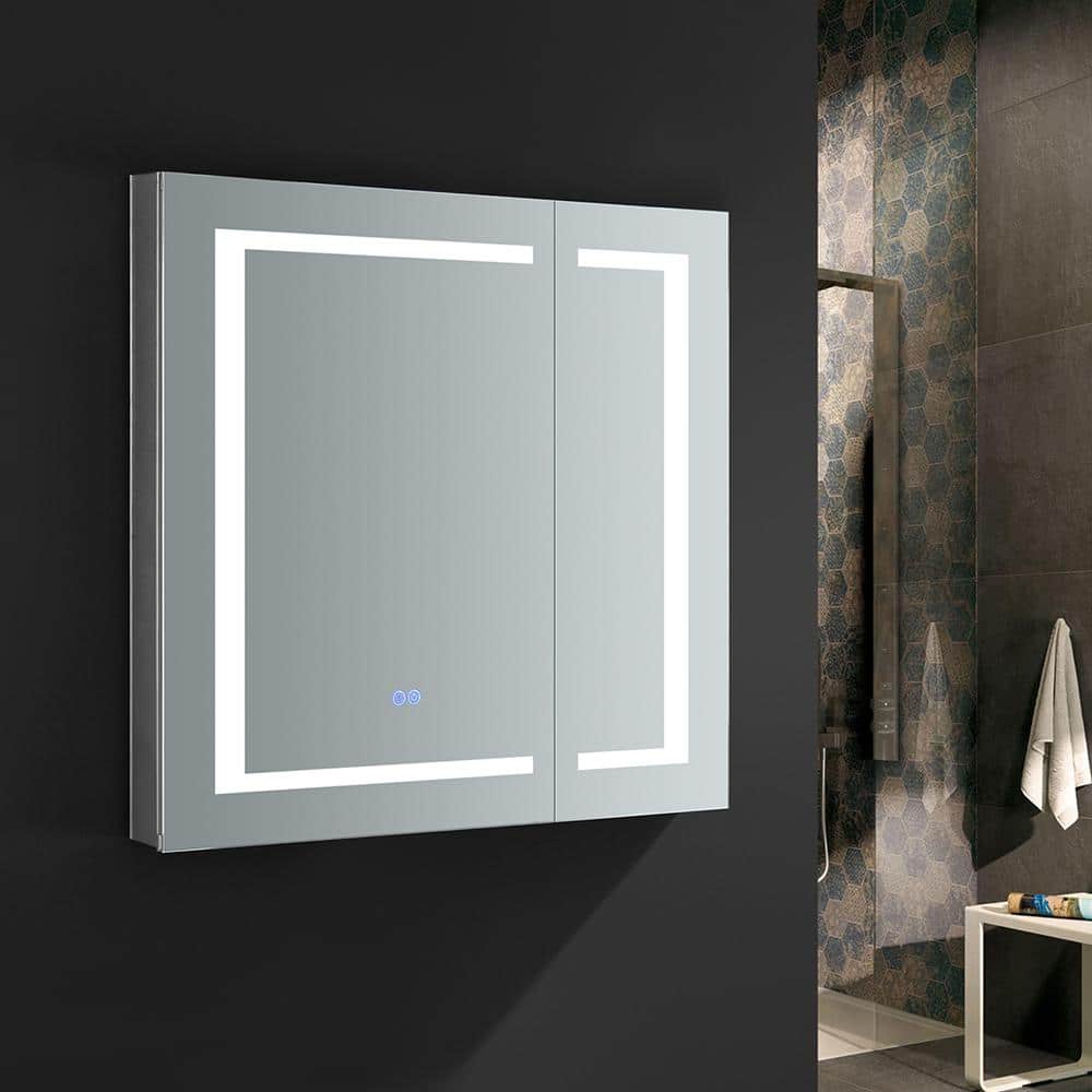 Contemporary 29.5" Square Bathroom Medicine Cabinet with LED Lighting