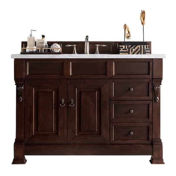James Martin Vanities Brookfield 48 in. W x 23.5 in. D x 34.3 in H Single Bath Vanity in Burnished Mahogany with Arctic Fall Solid Surface Top