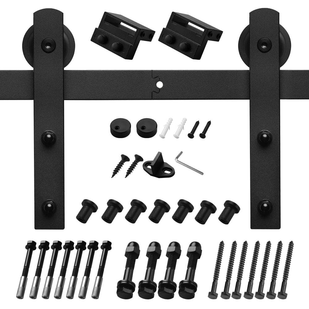 10 ft./120 in. Black Straight Strap Sliding Barn Door Track and Hardware Ki