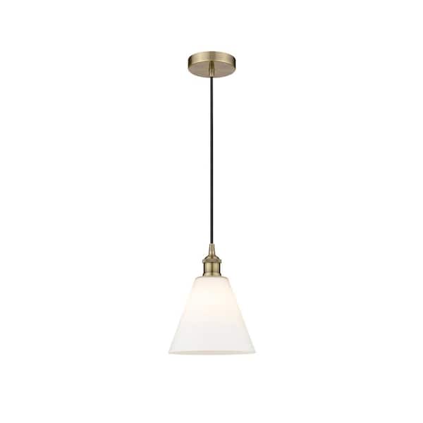 Innovations Berkshire 100-Watt 1 Light Antique Brass Shaded Mini Pendant Light with Frosted glass Frosted Glass Shade