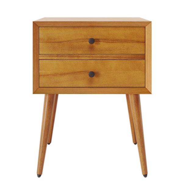 Natural Brown 2-Drawers Acacia Wood Nightstand