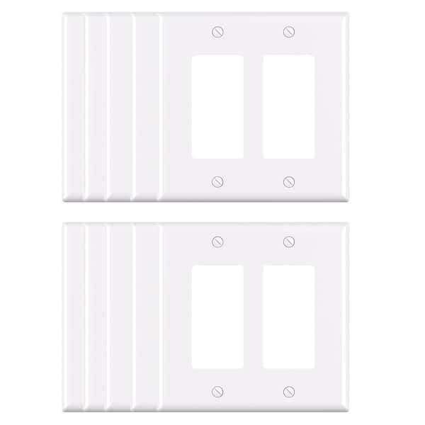 ELEGRP 2 Gang Midsize Decorator/Rocker Wall Plate, White (10-Pack)
