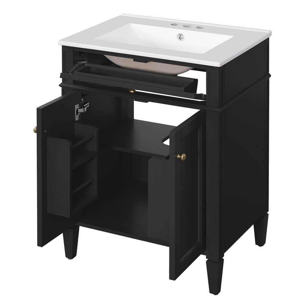 24 in. W Single Sink Freestanding Black Bath Vanity with White Ceramic Top and Tip-Out Drawer, Unassembled price history on PriceWatchPro
