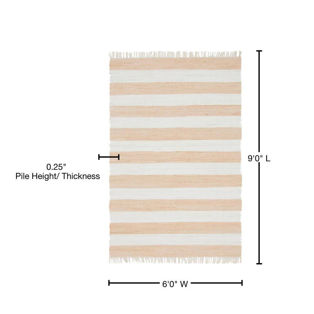 Handwoven Beige Braided Stripe Indoor Rug 6' x 9' - Earthy Easy Care