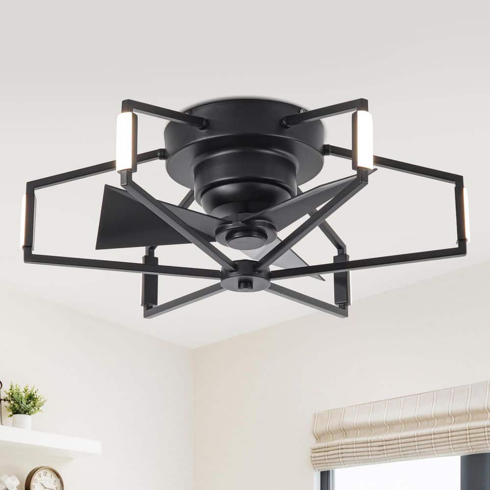 21 in. Indoor Industrial Matte Black Fandelier Flush Mount Ceiling Fan with Light and Remote Included price history on PriceWatchPro