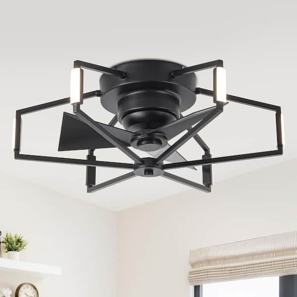 21 in. Indoor Industrial Matte Black Fandelier Flush Mount Ceiling Fan with Light and Remote Included