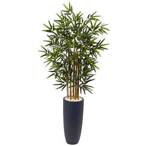Indoor Bamboo Artificial Tree in Gray Cylinder Planter