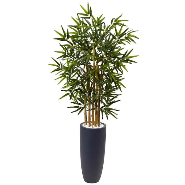 Nearly Natural Indoor Bamboo Artificial Tree in Gray Cylinder Planter