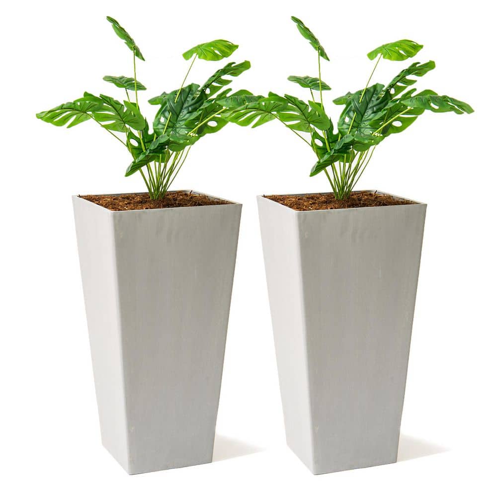 Modern 28-Inch Square Planter, Modern Tapered Planter Perfect for Indoor & Outdoor Planter, Patio Decor, Set of 2, Gray price history on PriceWatchPro