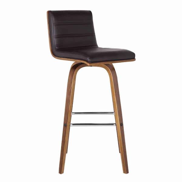 Benjara 30 in. Brown Low Back Metal Frame Barstool with Faux Leather Seat