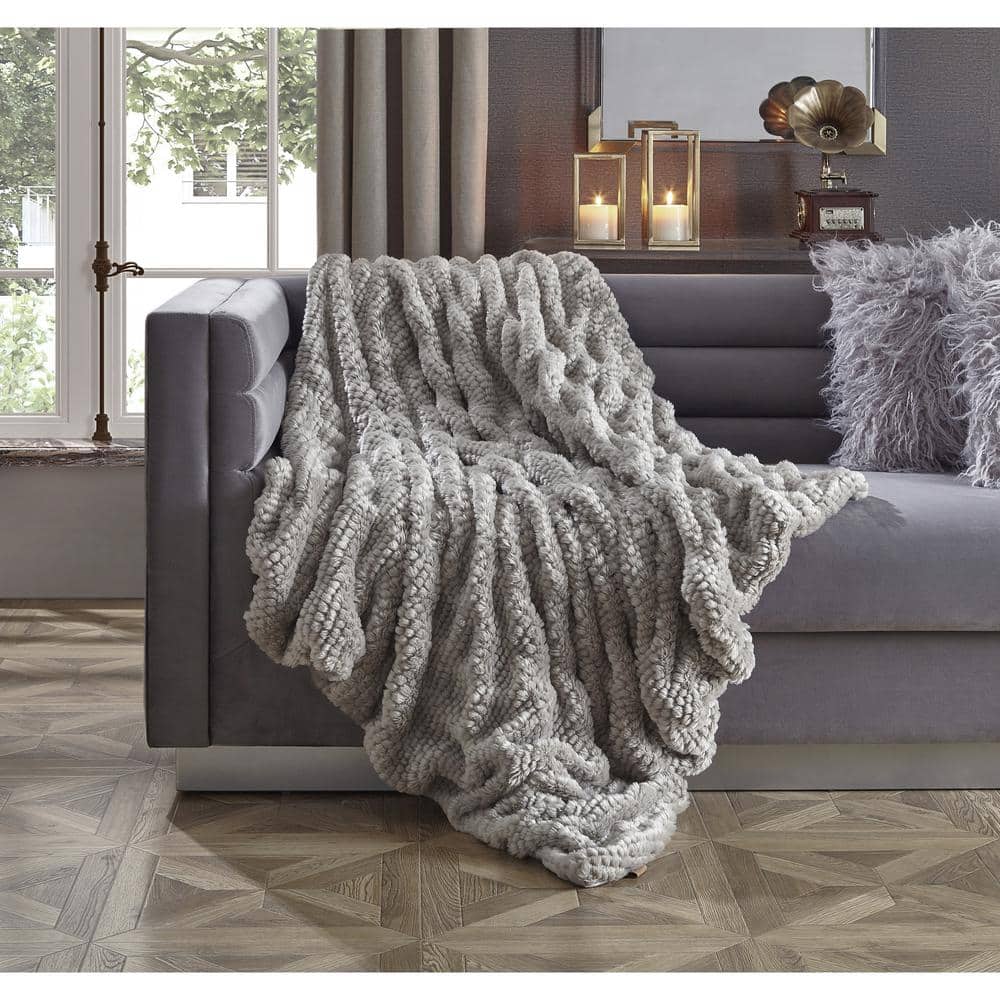 HiEnd Accents Chess Knit Throw, 50x60 Inch, Gray Solid Color, Modern  Farmhouse Rustic Style Soft Cozy Warm Luxury Blanket 毛布、ブランケット 