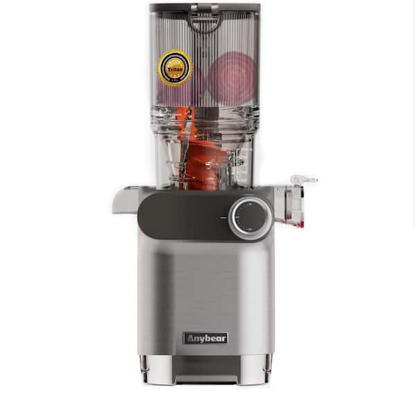 Unbranded 200-Watt Silver Masticating Vertical Cold Press Juicer 4.3 in. Large Feed Chute Fit Whole Fruits Vegetables with 2 Auger