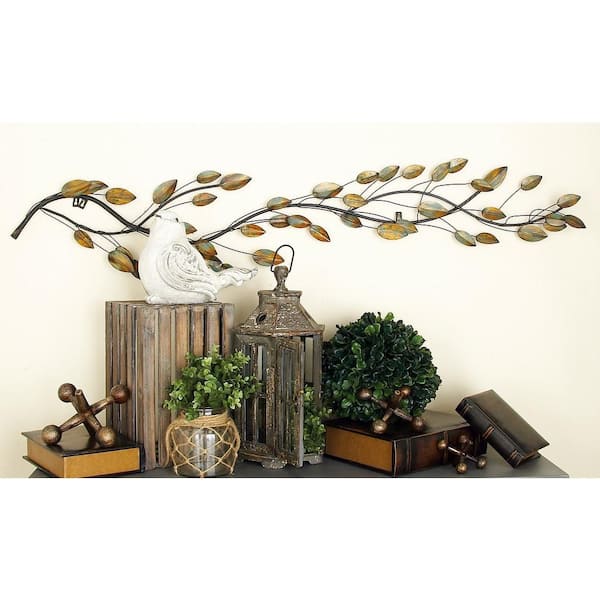 Litton Lane 11 in. x  61 in. Metal Brown Leaf Wall Decor
