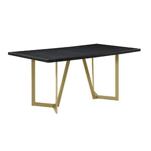 Aurelio Rectangle Black Wood 38 in. in Pedestal Dining Table 64 in. in Seat of 6