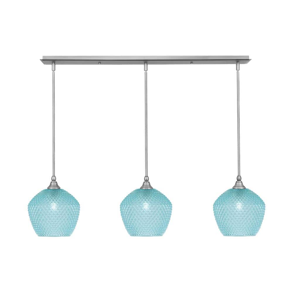 Livingston 100-Watt 3-Light Nickel Shaded Pendant Light with 9 in. Turquois