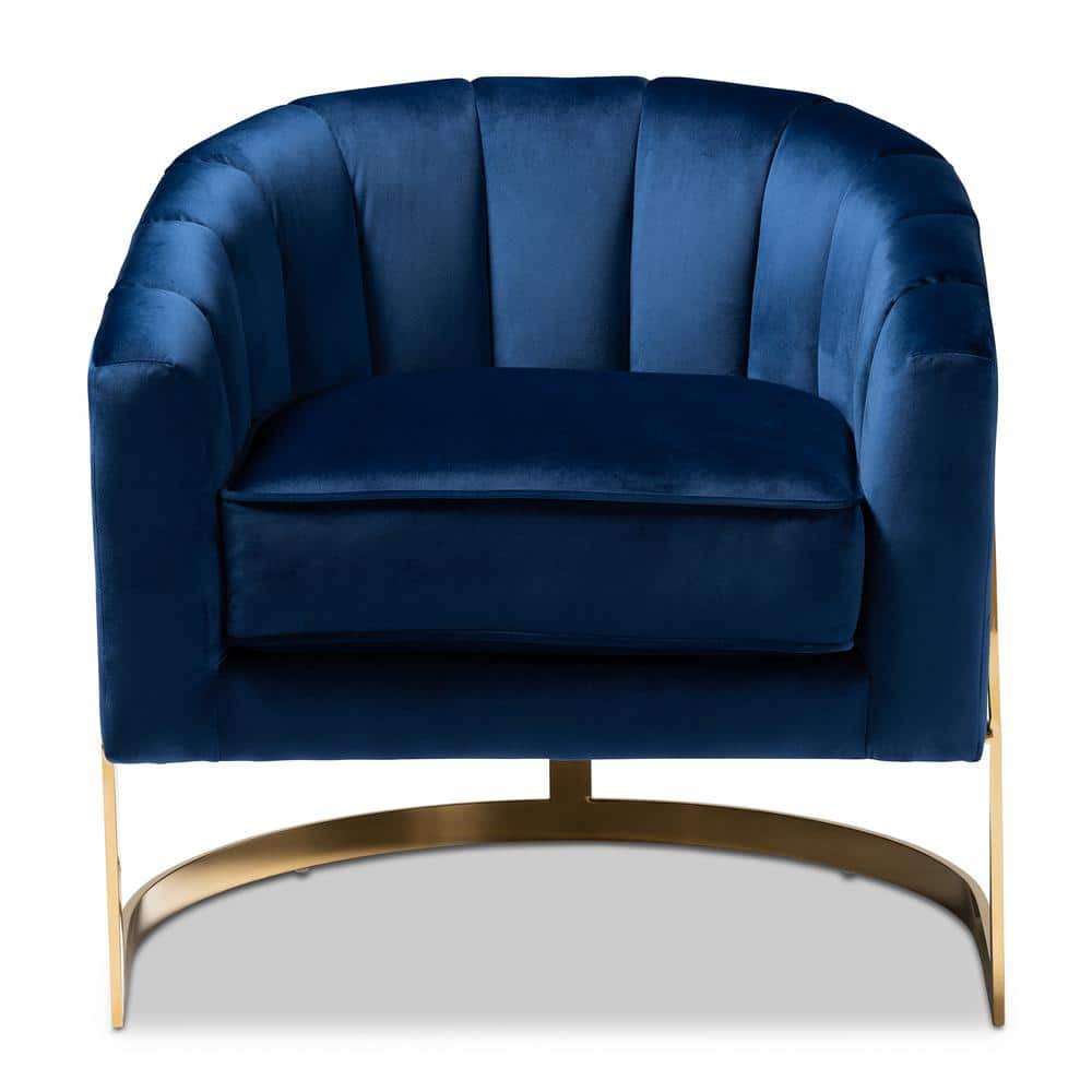 Tomasso Blue Velvet Barrel Chair with Gold Frame