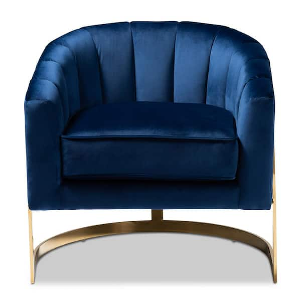 Baxton Studio Tomasso Dark Royal Blue and Gold Fabric Accent Chair