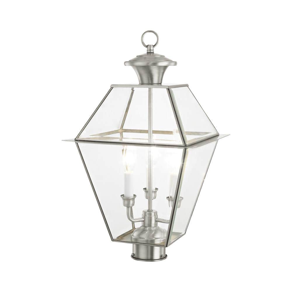 Charleston Inspired Brushed Nickel 3-Light Outdoor Post Lantern