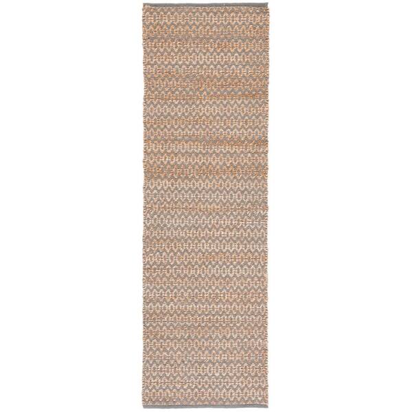 SAFAVIEH Natural Fiber Beige/Gray 3 ft. x 8 ft. Striped Woven Runner Rug