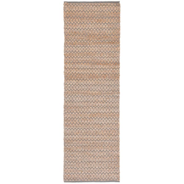 SAFAVIEH Natural Fiber Beige/Gray 3 ft. x 8 ft. Striped Woven Runner Rug