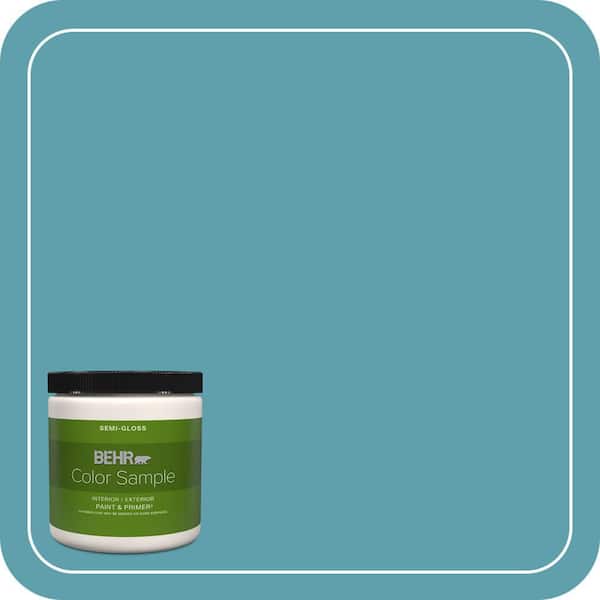 BEHR PREMIUM PLUS 8 oz. #BIC-53 Turquoise Semi-Gloss Interior/Exterior Paint & Primer Color Sample