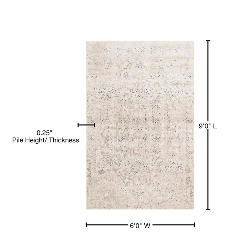 Beige 6' x 9' Rectangular Easy-Care Synthetic Area Rug