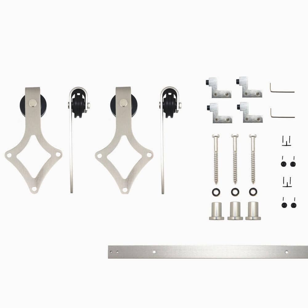 4 ft./48 in. Brushed Nickel Non-Bypass Sliding Barn Door Hardware Kit Diamond Design Roller for Double Doors price history on PriceWatchPro